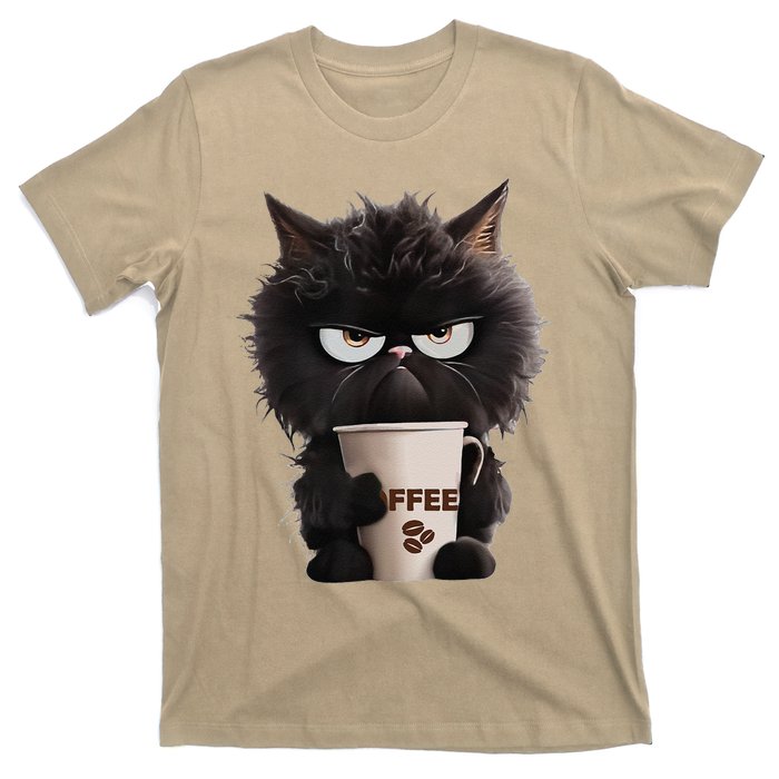 Funny Angry Black Cat Drinking Coffee Loves Coffee Pet T-Shirt