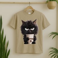 Funny Angry Black Cat Drinking Coffee Loves Coffee Pet T-Shirt