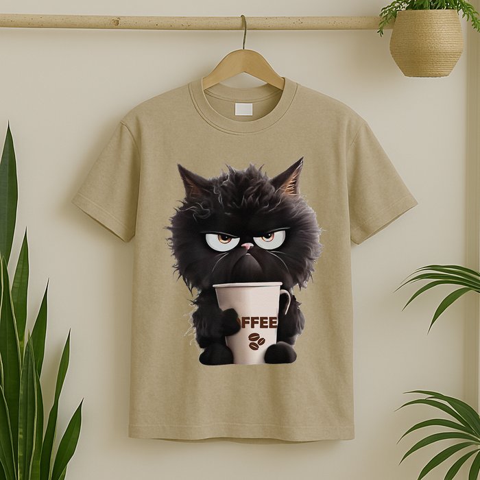 Funny Angry Black Cat Drinking Coffee Loves Coffee Pet T-Shirt