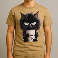 Funny Angry Black Cat Drinking Coffee Loves Coffee Pet T-Shirt
