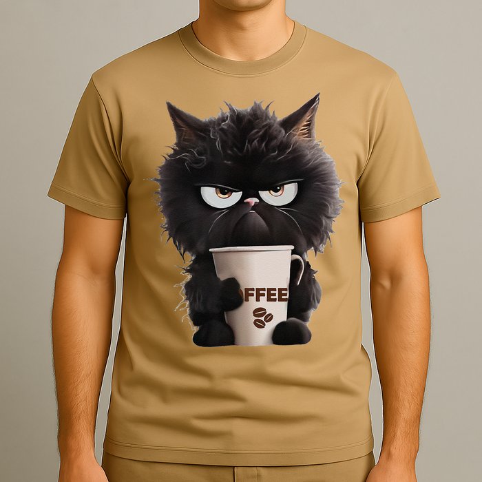 Funny Angry Black Cat Drinking Coffee Loves Coffee Pet T-Shirt