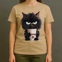 Funny Angry Black Cat Drinking Coffee Loves Coffee Pet T-Shirt