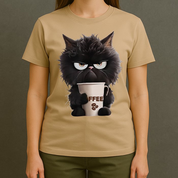 Funny Angry Black Cat Drinking Coffee Loves Coffee Pet T-Shirt