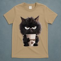 Funny Angry Black Cat Drinking Coffee Loves Coffee Pet T-Shirt