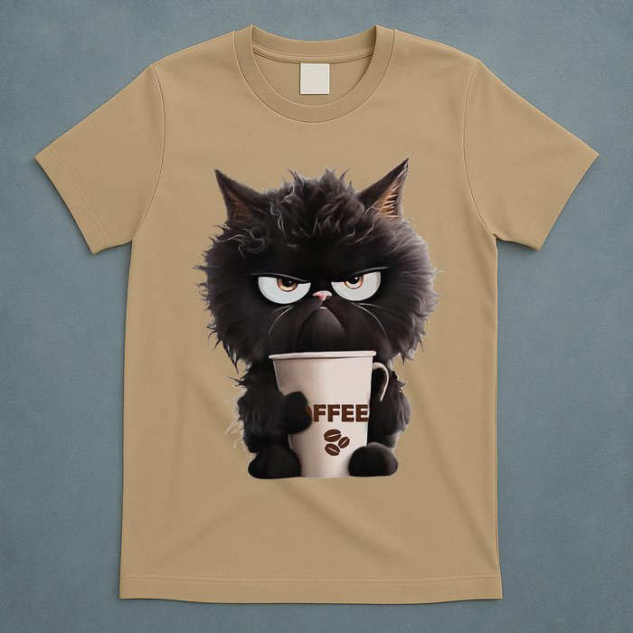 Funny Angry Black Cat Drinking Coffee Loves Coffee Pet T-Shirt