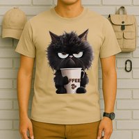Funny Angry Black Cat Drinking Coffee Loves Coffee Pet T-Shirt