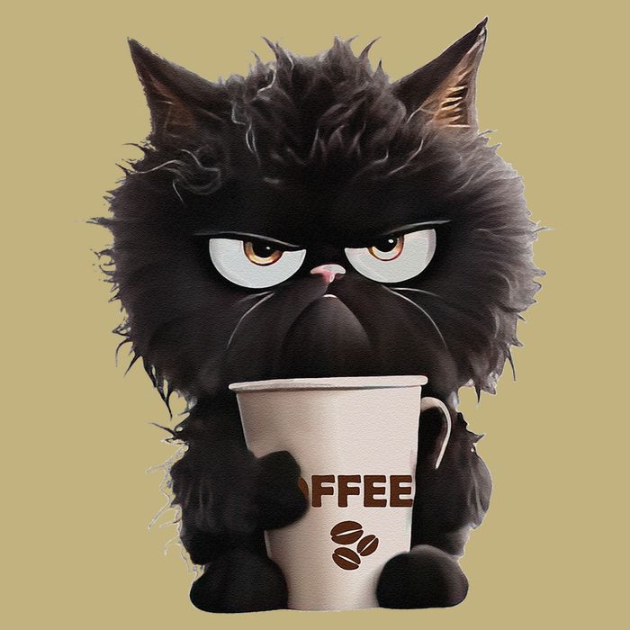 Funny Angry Black Cat Drinking Coffee Loves Coffee Pet T-Shirt