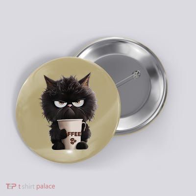 Funny Angry Black Cat Drinking Coffee Loves Coffee Pet Button