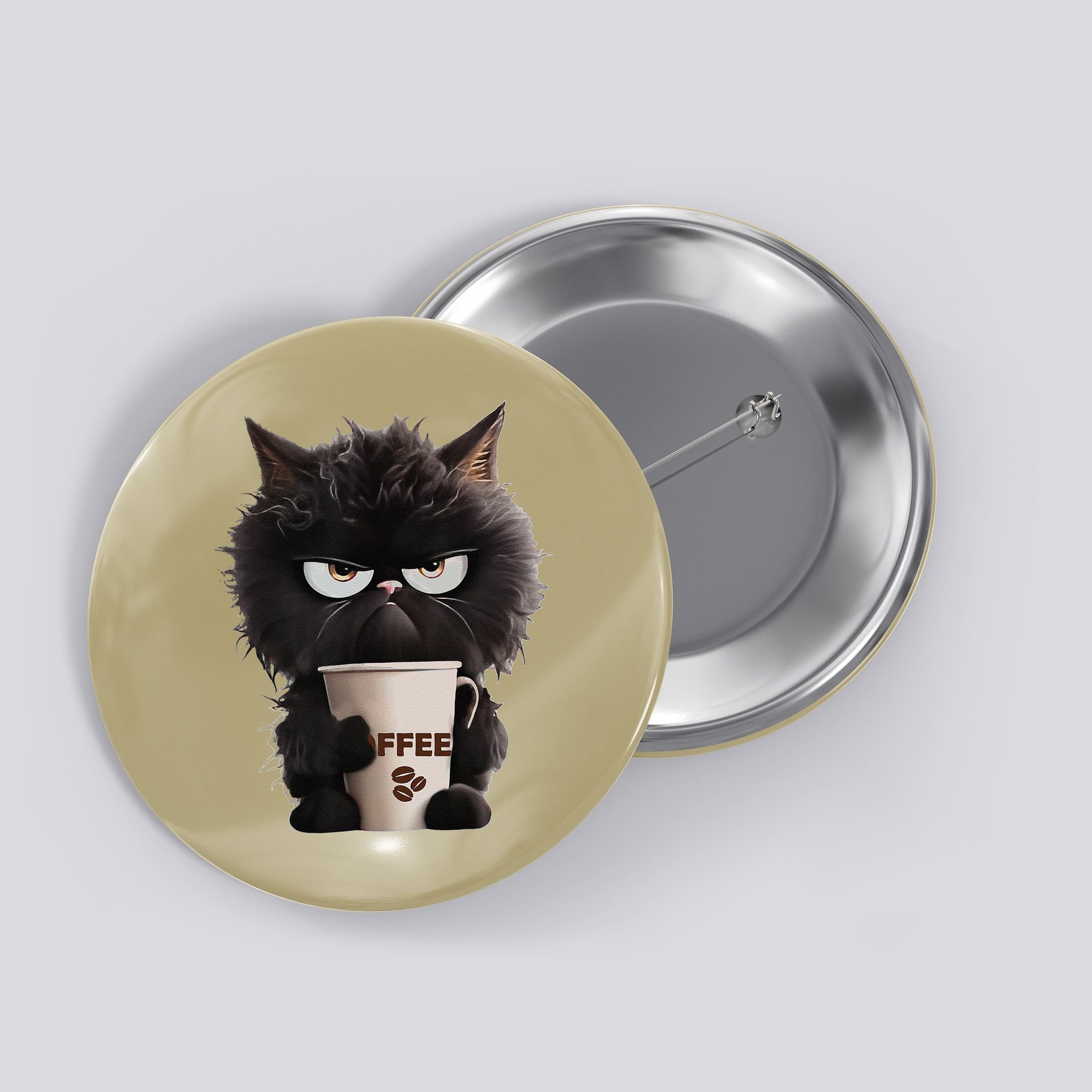 Funny Angry Black Cat Drinking Coffee Loves Coffee Pet Button