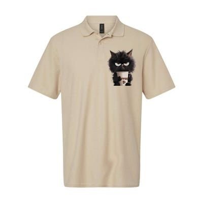 Funny Angry Black Cat Drinking Coffee Loves Coffee Pet Softstyle Adult Sport Polo