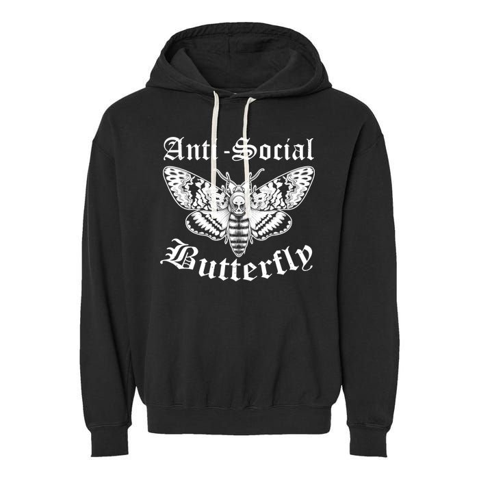 Funny Antisocial Butterfly Design, Introvert Humor Garment-Dyed Fleece Hoodie