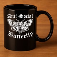Funny Antisocial Butterfly Design, Introvert Humor 11oz C Handle Ceramic Mug