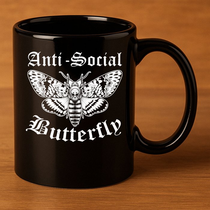 Funny Antisocial Butterfly Design, Introvert Humor 11oz C Handle Ceramic Mug