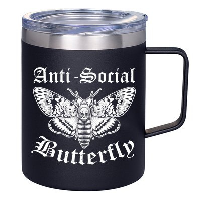 Funny Antisocial Butterfly Design, Introvert Humor 12oz Stainless Steel Coffee Mug