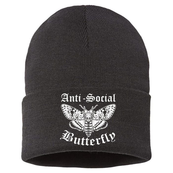 Funny Antisocial Butterfly Design, Introvert Humor Sustainable Knit Beanie