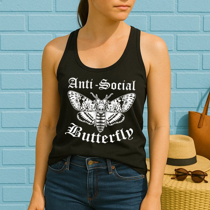 Funny Antisocial Butterfly Design, Introvert Humor Womens Tank Top