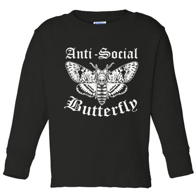 Funny Antisocial Butterfly Design, Introvert Humor Toddler Long Sleeve Shirt