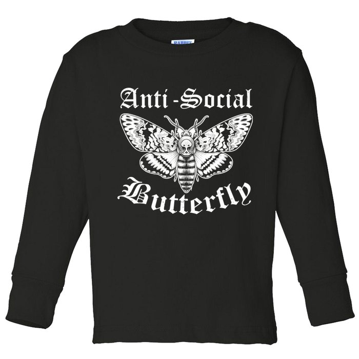 Funny Antisocial Butterfly Design, Introvert Humor Toddler Long Sleeve Shirt