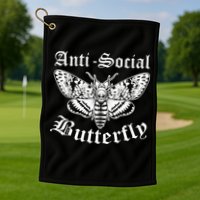 Funny Antisocial Butterfly Design, Introvert Humor Golf Towel