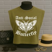 Funny Antisocial Butterfly Design, Introvert Humor Garment-Dyed Women's Muscle Tee