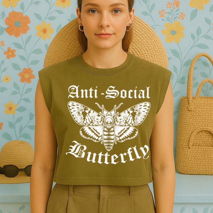 Funny Antisocial Butterfly Design, Introvert Humor Garment-Dyed Women's Muscle Tee
