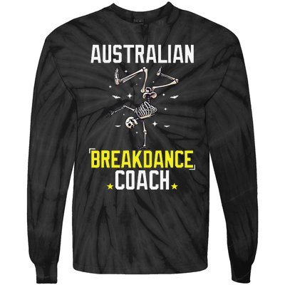 Funny Australian Breakdance Coach Skeleton Halloween Tie-Dye Long Sleeve Shirt