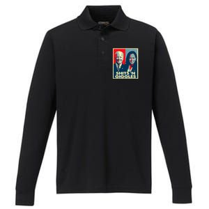 Funny Anti Biden Harris Shits 'N Giggles Political Gift Performance Long Sleeve Polo