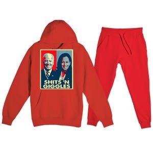 Funny Anti Biden Harris Shits 'N Giggles Political Gift Premium Hooded Sweatsuit Set