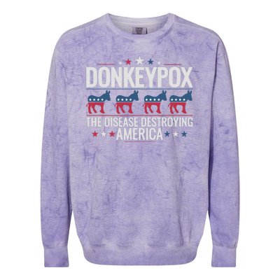 Funny Anti Biden Donkey Pox The Disease Destroying America Colorblast Crewneck Sweatshirt