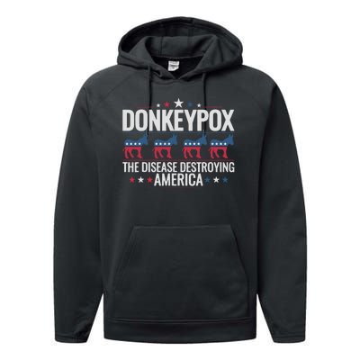 Funny Anti Biden Donkey Pox The Disease Destroying America Performance Fleece Hoodie