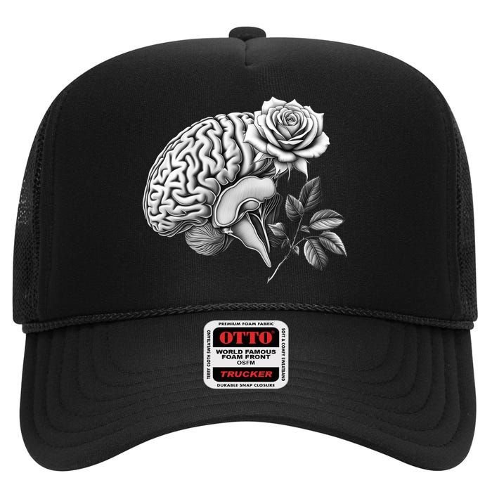 Floral Anatomical Brain Blooming Thoughts High Crown Mesh Back Trucker Hat