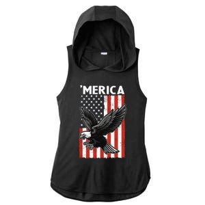 Flying American Bald Eagle Mullet Funny Merica 4th Of July Meaningful Gift Ladies PosiCharge Tri-Blend Wicking Draft Hoodie Tank