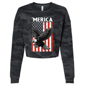 Flying American Bald Eagle Mullet Funny Merica 4th Of July Meaningful Gift Cropped Pullover Crew