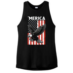 Flying American Bald Eagle Mullet Funny Merica 4th Of July Meaningful Gift Ladies PosiCharge Tri-Blend Wicking Tank