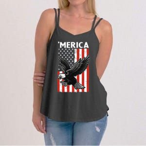 Flying American Bald Eagle Mullet Funny Merica 4th Of July Meaningful Gift Women's Strappy Tank