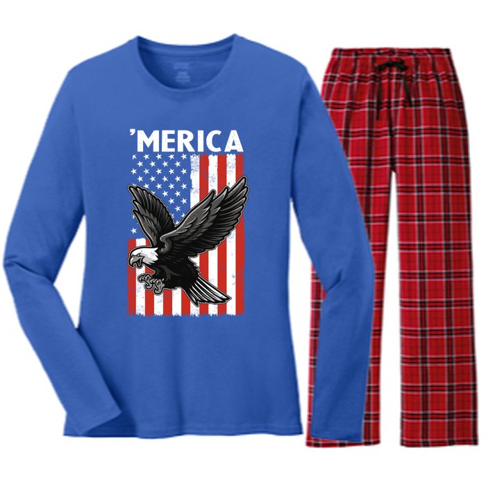 Flying American Bald Eagle Mullet Funny Merica 4th Of July Meaningful Gift Women's Long Sleeve Flannel Pajama Set 