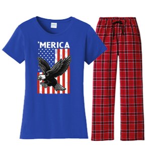 Flying American Bald Eagle Mullet Funny Merica 4th Of July Meaningful Gift Women's Flannel Pajama Set