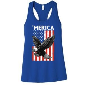 Flying American Bald Eagle Mullet Funny Merica 4th Of July Meaningful Gift Women's Racerback Tank