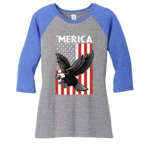 Flying American Bald Eagle Mullet Funny Merica 4th Of July Meaningful Gift Women's Tri-Blend 3/4-Sleeve Raglan Shirt