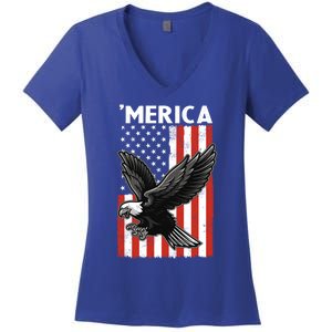 Flying American Bald Eagle Mullet Funny Merica 4th Of July Meaningful Gift Women's V-Neck T-Shirt