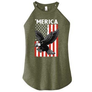 Flying American Bald Eagle Mullet Funny Merica 4th Of July Meaningful Gift Women's Perfect Tri Rocker Tank