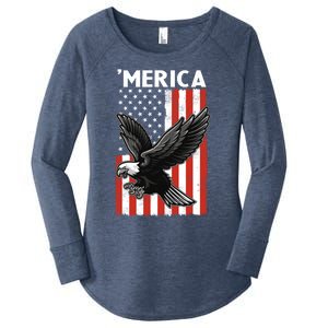 Flying American Bald Eagle Mullet Funny Merica 4th Of July Meaningful Gift Women's Perfect Tri Tunic Long Sleeve Shirt