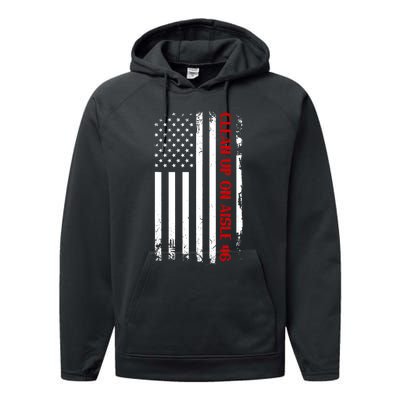 Funny Anti Biden Clean Up On Aisle 46 America Flag Performance Fleece Hoodie