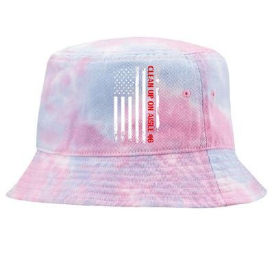 Funny Anti Biden Clean Up On Aisle 46 America Flag Tie-Dyed Bucket Hat