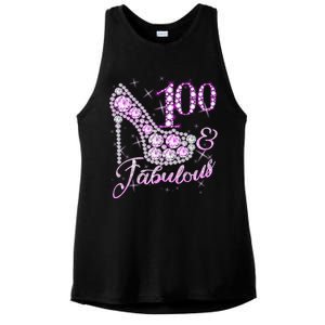 Fabulous & 100 Sparkly Shiny Heel 100th Birthday Ladies PosiCharge Tri-Blend Wicking Tank