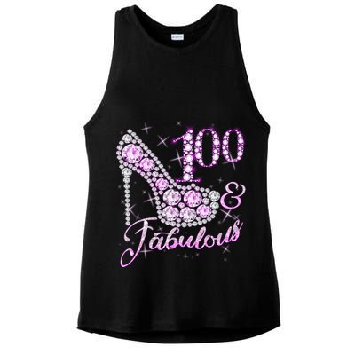 Fabulous & 100 Sparkly Shiny Heel 100th Birthday Ladies PosiCharge Tri-Blend Wicking Tank