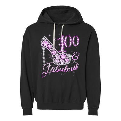 Fabulous & 100 Sparkly Shiny Heel 100th Birthday Garment-Dyed Fleece Hoodie