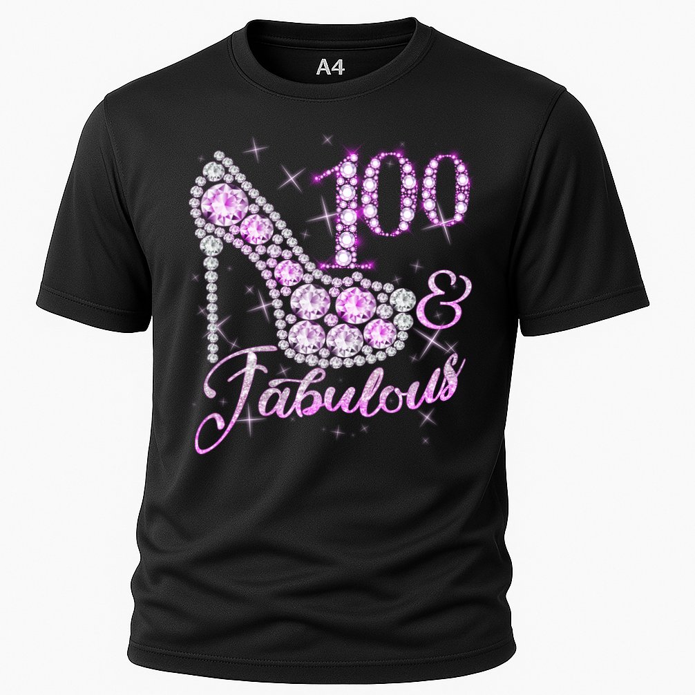 Fabulous & 100 Sparkly Shiny Heel 100th Birthday Performance Shirt
