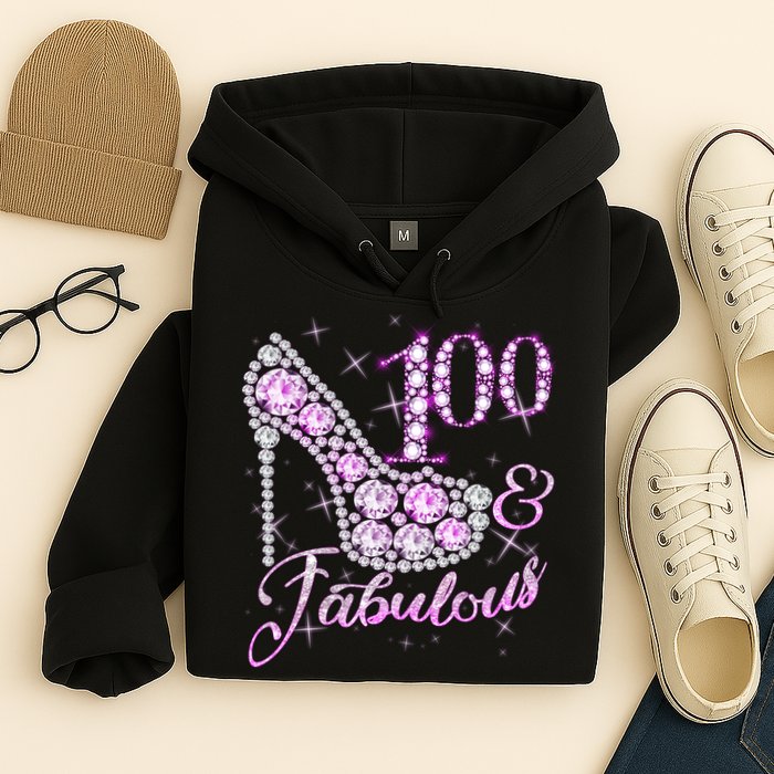 Fabulous & 100 Sparkly Shiny Heel 100th Birthday Hoodie