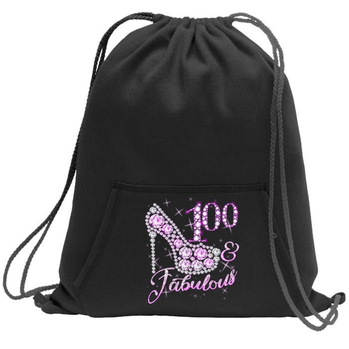 Fabulous & 100 Sparkly Shiny Heel 100th Birthday Sweatshirt Cinch Pack Bag